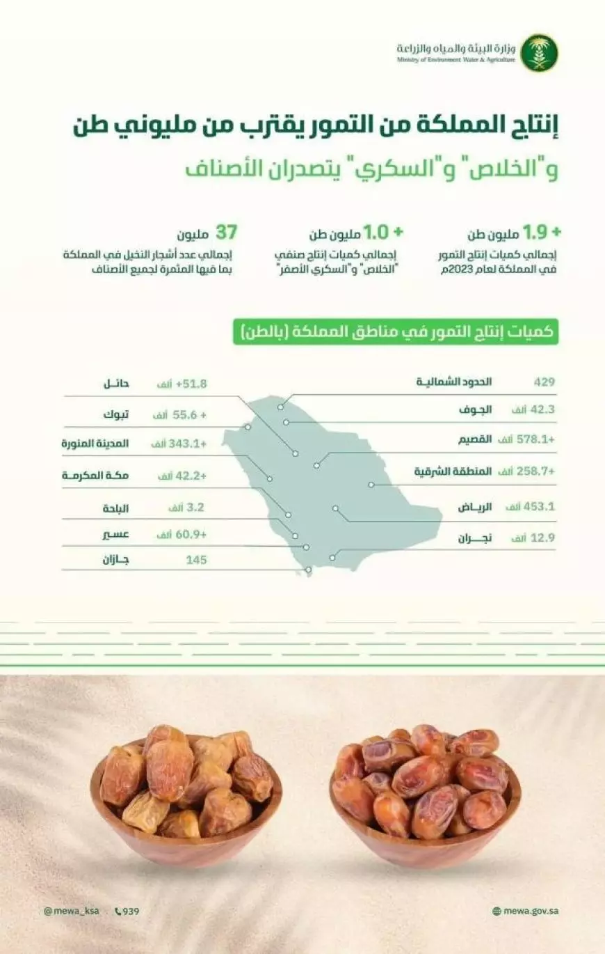 إنتاج السعودية من التمور يقترب من مليوني طن في 2023