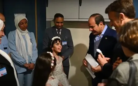 طفلة فلسطينية تنشد قصيدة في حب مصر أمام الرئيسين السيسي وماكرون