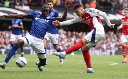 رقم استثنائي لغابرييل مارتينيلي مهاجم أرسنال بعد تسجيله هدفاً في إبسويتش