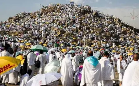 حجاج بيت الله الحرام يؤدون ركن الحج الأعظم على جبل عرفات في يوم عرفة