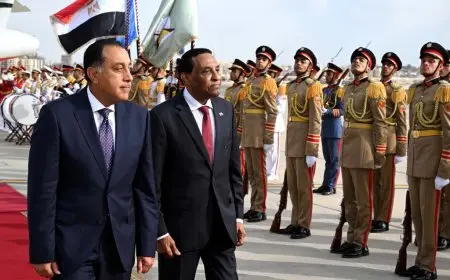رئيس وزراء مصر يرحب بنظيره السوداني في مطار القاهرة الدولي