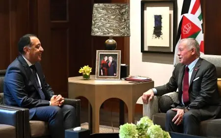 تأكيد الملك عبدالله على متانة العلاقات الأردنية المصرية وتنسيق المواقف مع الرئيس السيسي خلال استقبال مدبولي