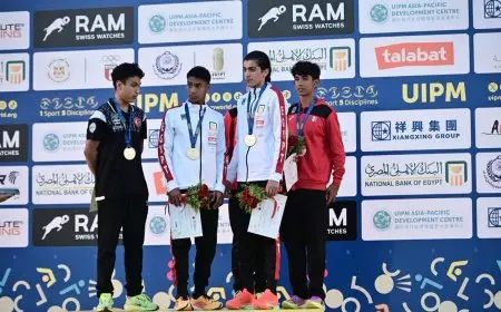 آدم شكري ومهند خضير يتوجان بذهبية تتابع الرجال في بطولة العالم للخماسي الحديث تحت 15 سنة بالإسكندرية