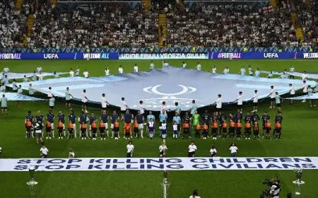 أوقفوا مآسي الحرب رسالة قوية من اليويفا خلال كأس السوبر الأوروبي وسط استمرار الأزمة في غزة