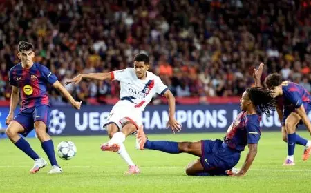نهاية شوط أول مثير بالتعادل بين برشلونة وباريس سان جيرمان في دوري أبطال أوروبا