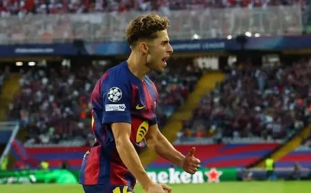 برشلونة يتفوق على أولمبياكوس بثنائية فيرمين لوبيز في الشوط الأول