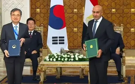 كلمة الرئيس السيسي تتصدر مؤتمر التعاون مع رئيس كوريا الجنوبية