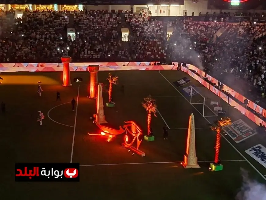 ستاد محمد بن زايد يتزين بتصميمات فرعونية قبل مباراة القمة بين الأهلي والزمالك